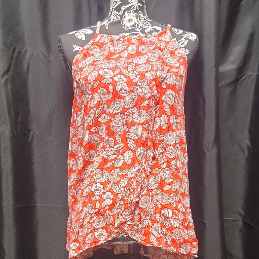 Floral Red and White Sleeveless Top
